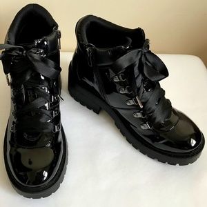 Sketchers Military Combat Moto Boots Black Patent size 9.5